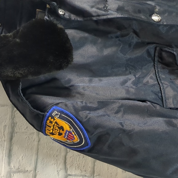 Vintage Police Jacket Men's Fits 46R 80s Bomber Fur Collared Lined Uniform Blue - Picture 5 of 10